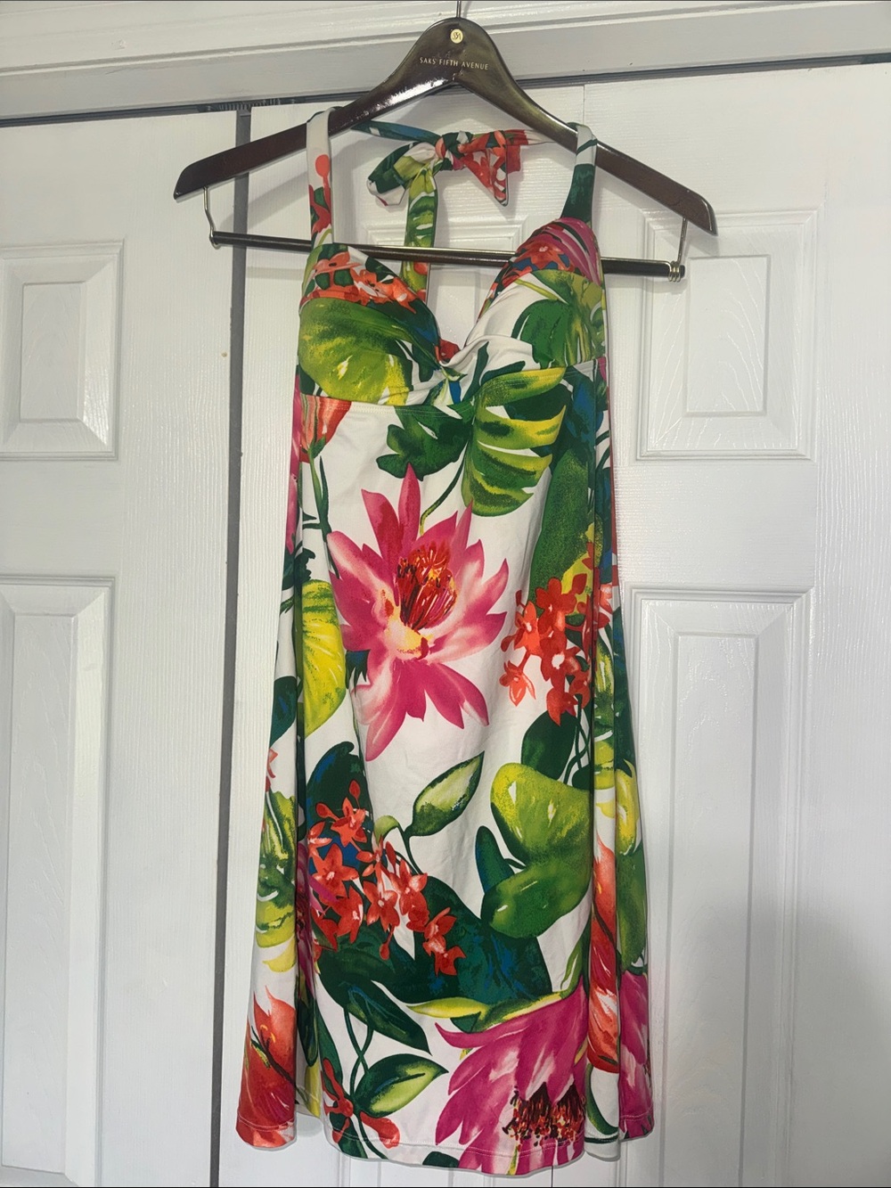 Tommy Bahama bright, tropical floral Thai halter athletic dress.